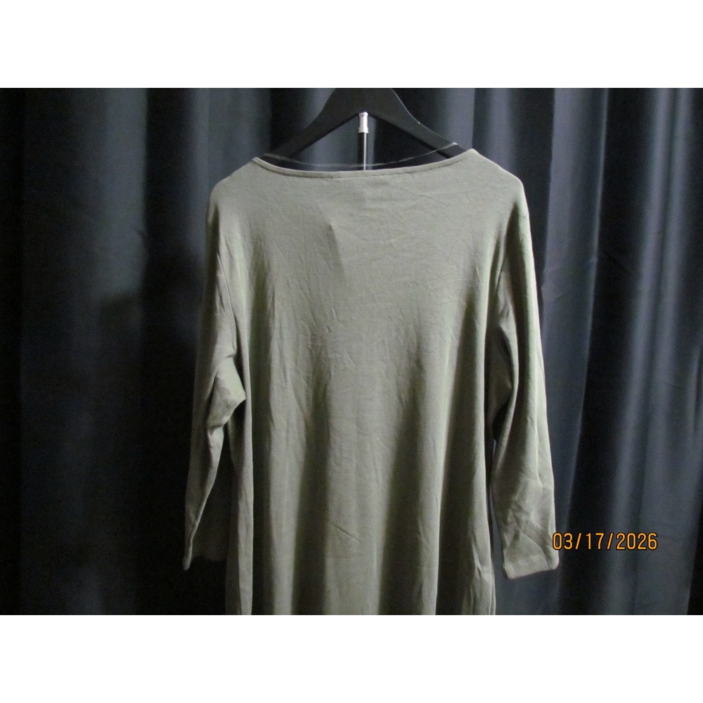 Karen Scott Sport Olive Green Rhinestone Embellished 3/4 Sleeve Dress Womens - Picture 2 of 2
